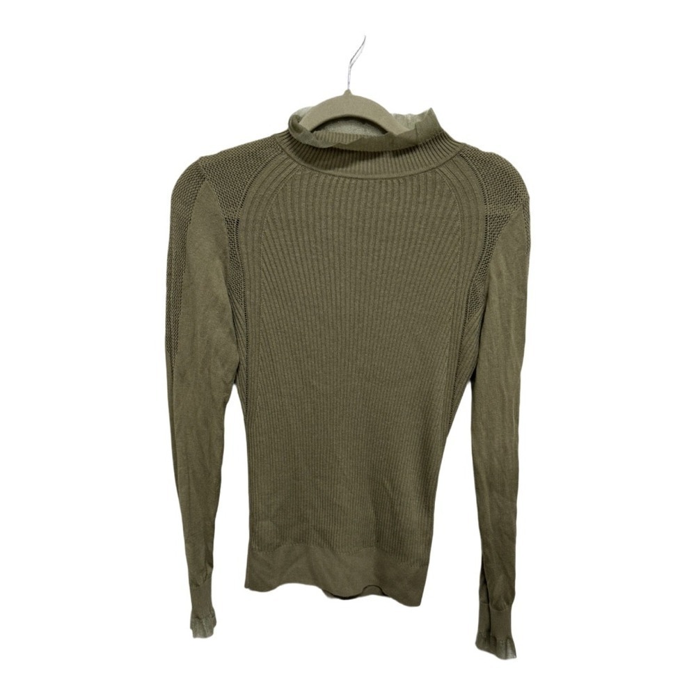 Esqualo Cotton Blend Lace Turtleneck Olive Green Sweater Size Medium Womens